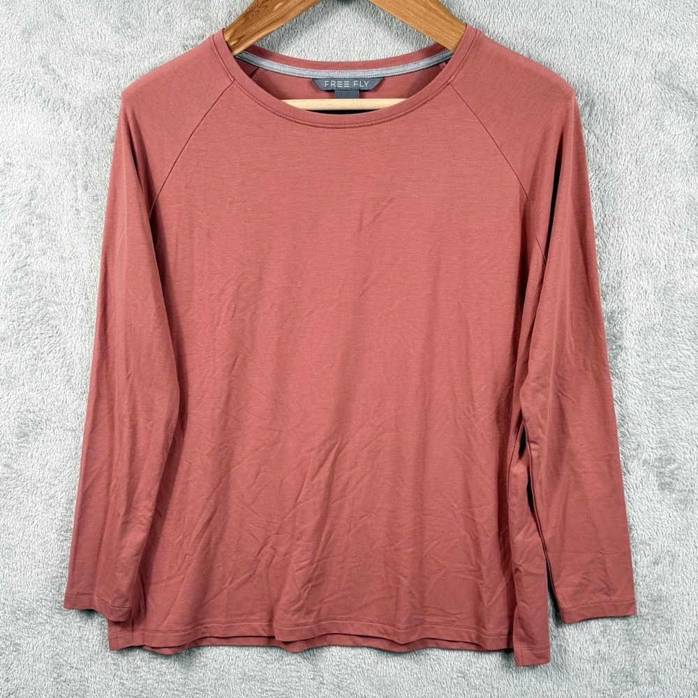 Free Fly Bamboo Lightweight Long Sleeve Shirt Womens S Terracotta Stretch Soft